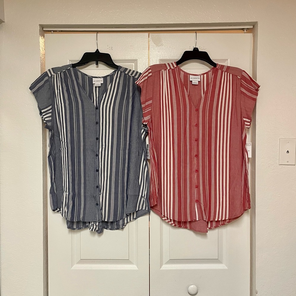 Liz Claiborne BOGO Short-sleeve V-neck Blouse- Set of Two- Size Large